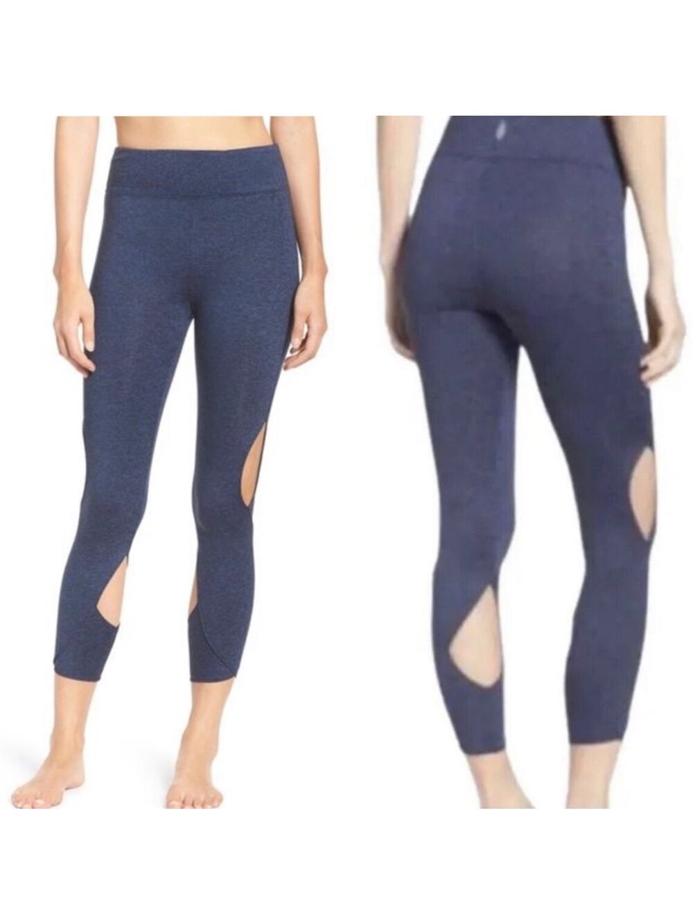 Free People Movement double cutout keyhole leggings heather navy blue